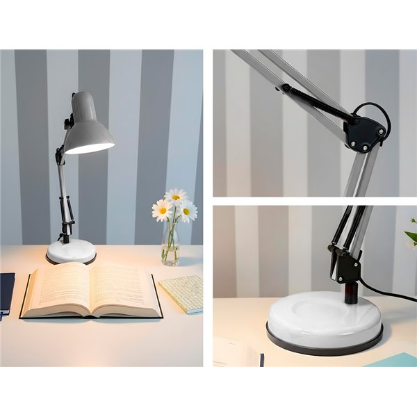 Lampara de escritorio q-connect polaris metalica coninterruptor brazo doble 3 articulaciones color blanco