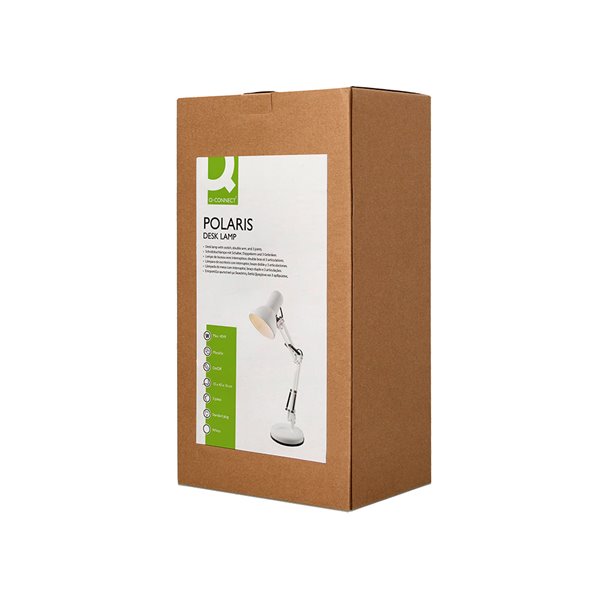 Lampara de escritorio q-connect polaris metalica coninterruptor brazo doble 3 articulaciones color blanco