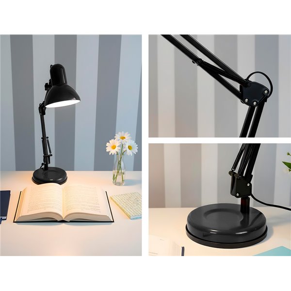 Lampara de escritorio q-connect polaris metalica coninterruptor brazo doble 3 articulaciones color negro