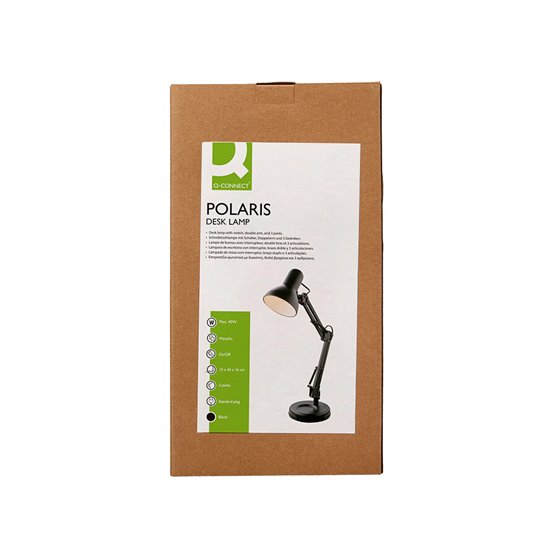 Lampara de escritorio q-connect polaris metalica coninterruptor brazo doble 3 articulaciones color negro