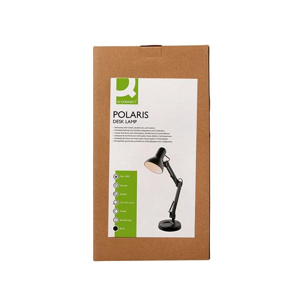Lampara de escritorio q-connect polaris metalica coninterruptor brazo doble 3 articulaciones color negro