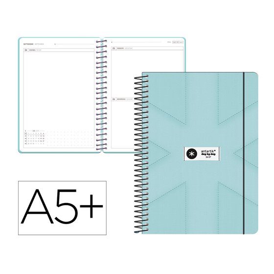 Agenda escolar antartik 26-27 espiral pack and go dia pagina 5+ bilingüe 80g papel fsc menta