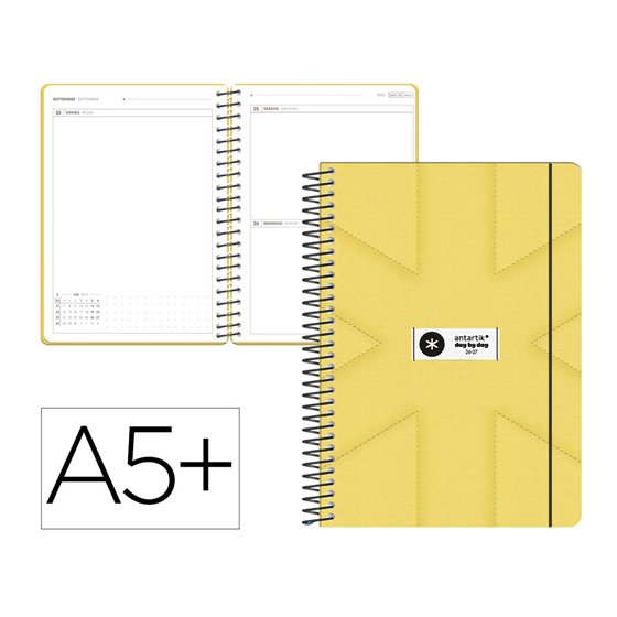 Agenda escolar antartik 26-27 espiral pack and go dia pagina 5+ bilingüe 80g papel fsc amarillo