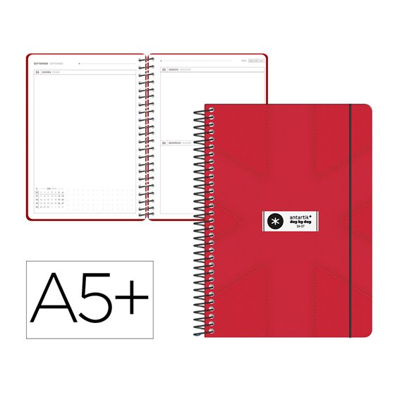 Agenda escolar antartik 26-27 espiral pack and go dia pagina 5+ bilingüe 80g papel fsc rojo