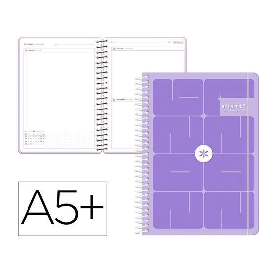 Agenda escolar antartik 26-27 espiral essentials dia pagina a5+ bilingue 80g papel fsc verde militar