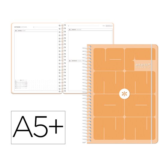 Agenda escolar antartik 26-27 espiral essentials dia pagina a5+ bilingue 80g papel fsc rojo