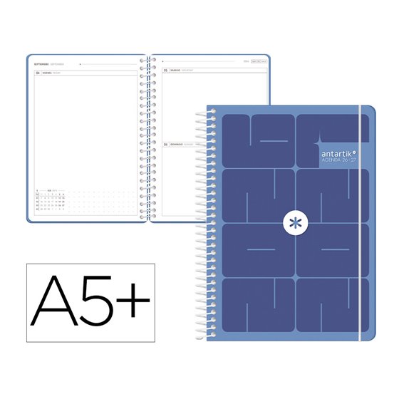 Agenda escolar antartik 26-27 espiral essentials dia pagina a5+ bilingue 80g papel fsc naranja