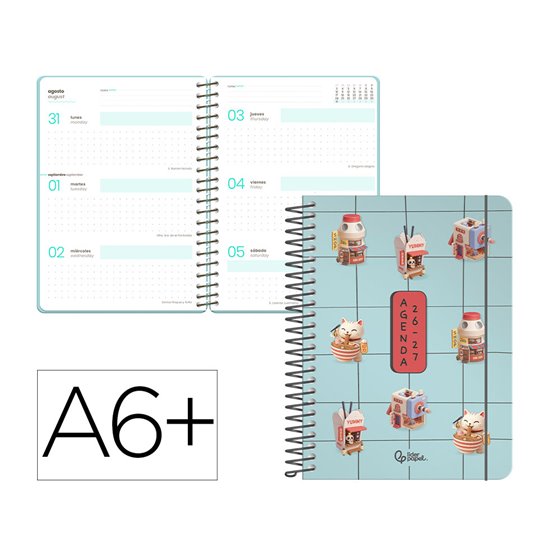 Agenda escolar liderpapel 26-27 espiral fantasy f semana vista a6+ bilingue 80g papel fsc diseño4