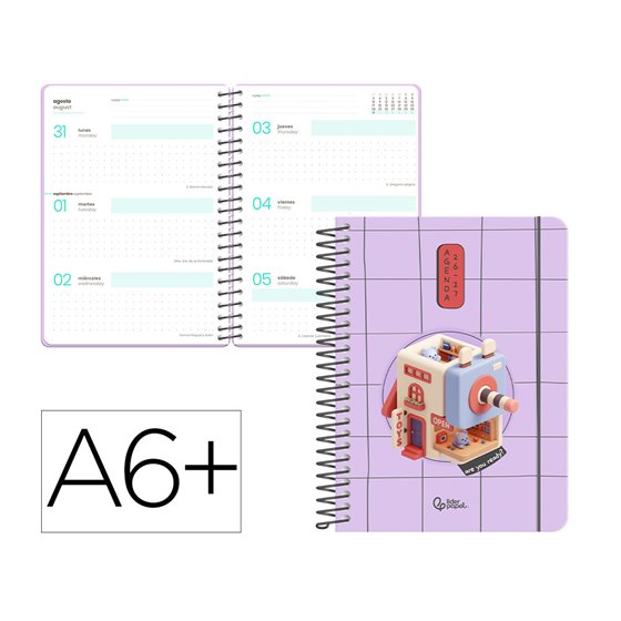 Agenda escolar liderpapel 26-27 espiral oreiental semana vista a6+ bilingue 80g papel fsc sacapuntas