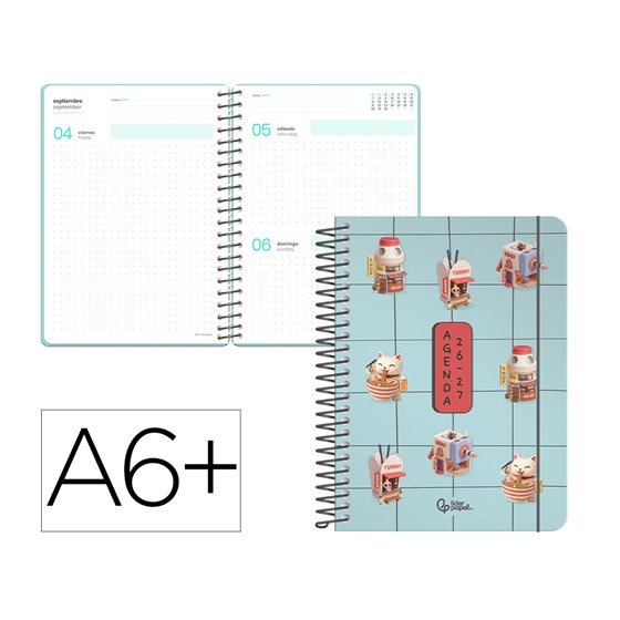Agenda escolar liderpapel 26-27 espiral orietal dia pagina a6+ bilingue 80g papel fsc mix