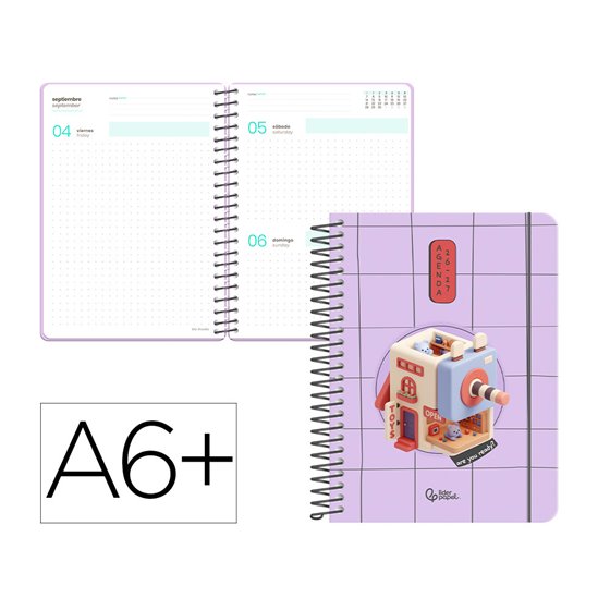 Agenda escolar liderpapel 26-27 espiral oriental dia pagina a6+ bilingue 80g papel fsc sacapuntas
