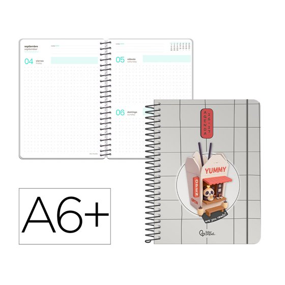 Agenda escolar liderpapel 26-27 espiral oriental dia pagina a6+ bilingue 80g papel fsc fideos