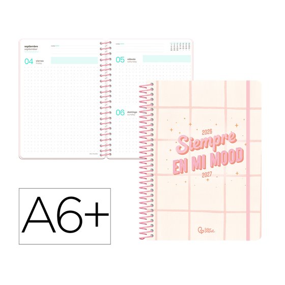 Agenda escolar liderpapel 26-27 espiral graphic dia pagina a6 bilingue 80g papel fsc rosa