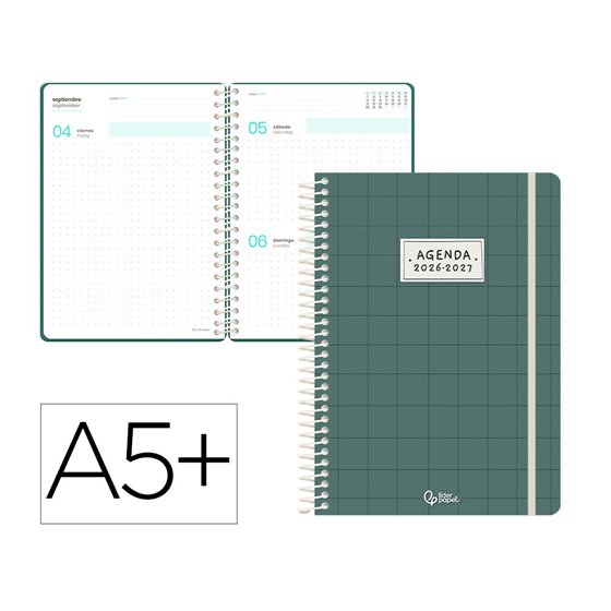 Agenda escolar liderpapel 26-27 espiral pattern dia pagina a5+ bilingue 80g papel fsc cuadricula