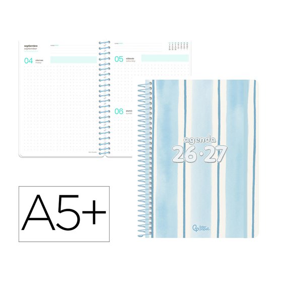 Agenda escolar liderpapel 26-27 espiral pattern dia pagina a5+ bilingue 80g papel fsc lineas