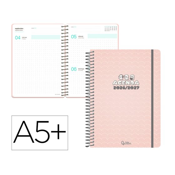 Agenda escolar liderpapel 26-27 espiral pattern dia pagina a5+ bilingue 80g papel fsc waves