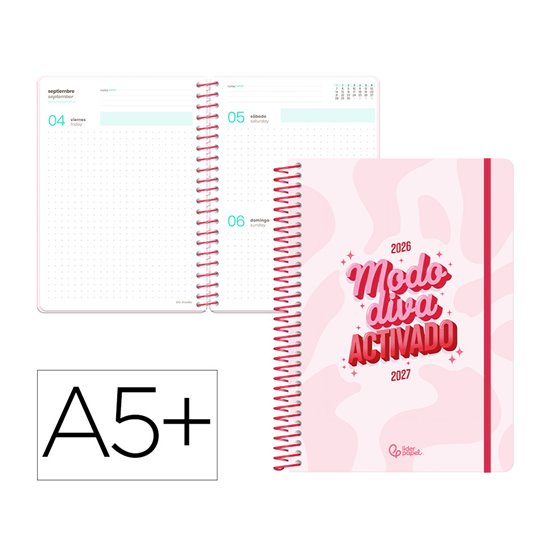 Agenda escolar liderpapel 26-27 espiral graphic dia pagina a5+ bilingue 80g papel fsc modo diva
