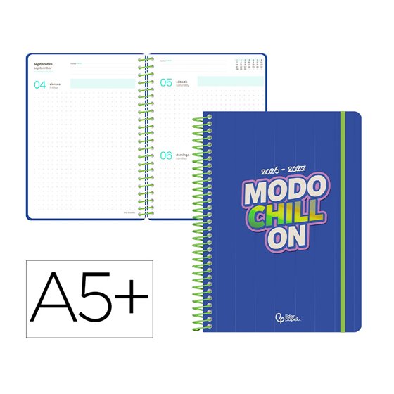 Agenda escolar liderpapel 26-27 espiral graphic dia pagina a5 bilingue 80g papel fsc chill