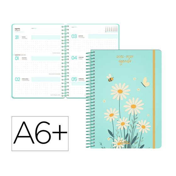 Agenda escolar liderpapel 26-27 espiral fantasy d semanavista a6+ bilingue 80g papel fsc azul