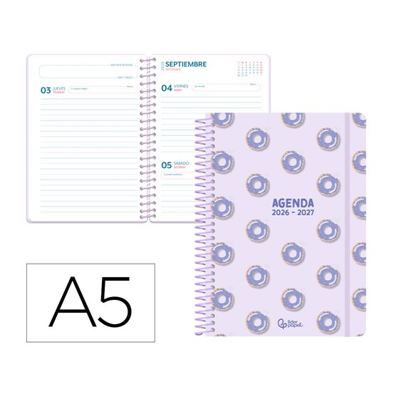 Agenda escolar liderpapel 26-27 espiral petite dia pagina a5 bilingue 80g papel fsc verde