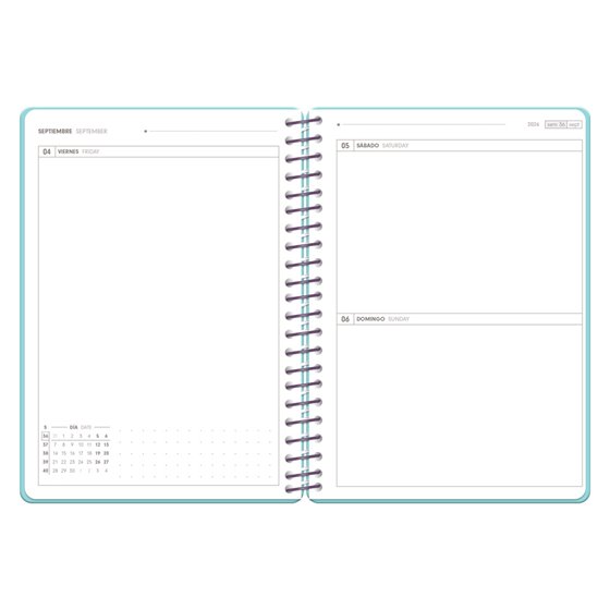 Agenda escolar antartik 26-27 espiral pack and go dia pagina 5+ bilingüe 80g papel fsc menta