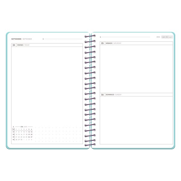 Agenda escolar antartik 26-27 espiral pack and go dia pagina 5+ bilingüe 80g papel fsc menta