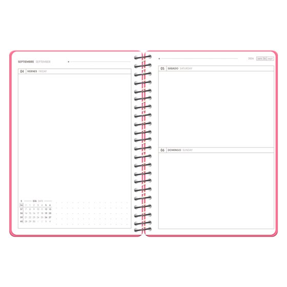 Agenda escolar antartik 26-27 espiral pack and go dia pagina 5+ bilingüe 80g papel fsc rosa coral