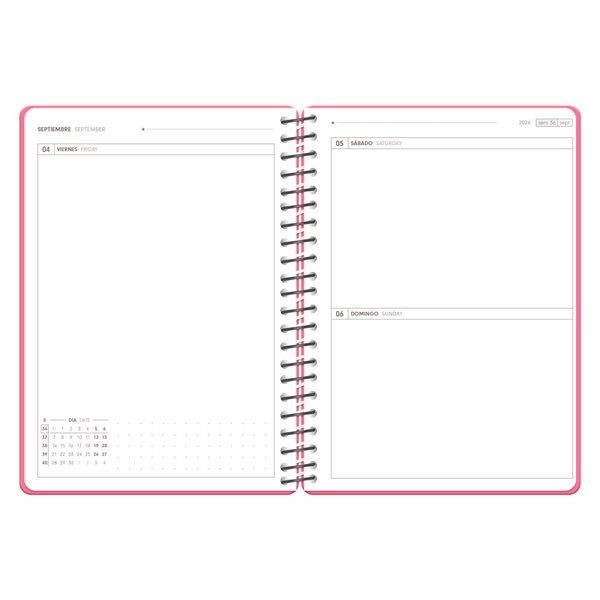 Agenda escolar antartik 26-27 espiral pack and go dia pagina 5+ bilingüe 80g papel fsc rosa coral