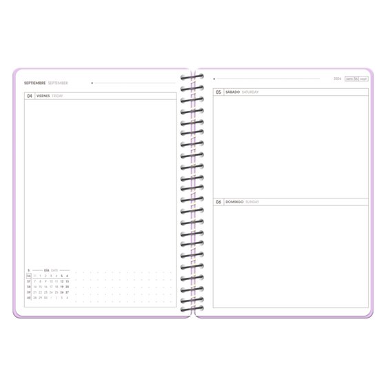 Agenda escolar antartik 26-27 espiral pack and go dia pagina 5+ bilingüe 80g papel fsc morado