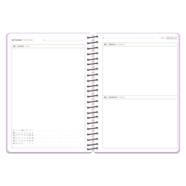 Agenda escolar antartik 26-27 espiral pack and go dia pagina 5+ bilingüe 80g papel fsc morado