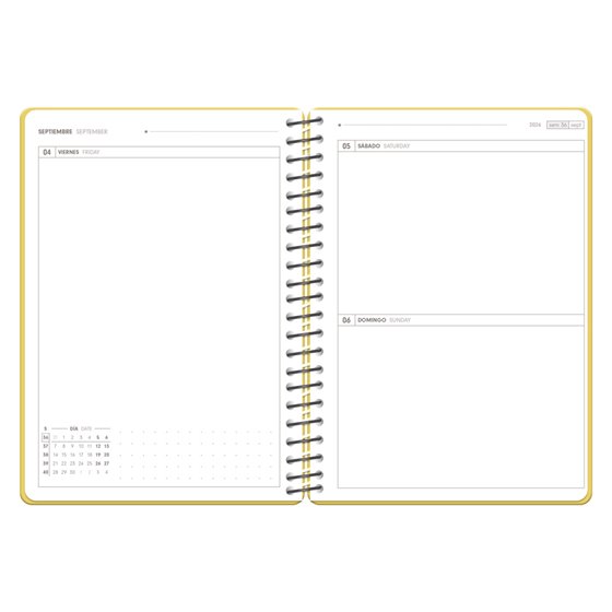 Agenda escolar antartik 26-27 espiral pack and go dia pagina 5+ bilingüe 80g papel fsc amarillo