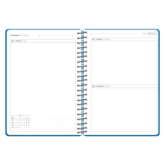 Agenda escolar antartik 26-27 espiral pack and go dia pagina 5+ bilingüe 80g papel fsc turquesa