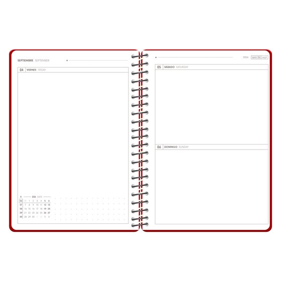 Agenda escolar antartik 26-27 espiral pack and go dia pagina 5+ bilingüe 80g papel fsc rojo