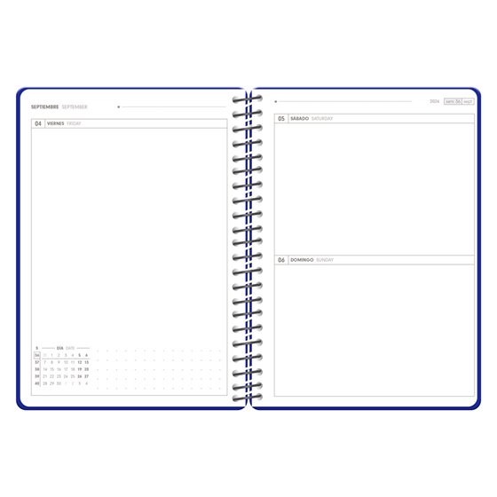 Agenda escolar antartik 26-27 espiral pack and go dia pagina 5+ bilingüe 80g papel fsc azul marino