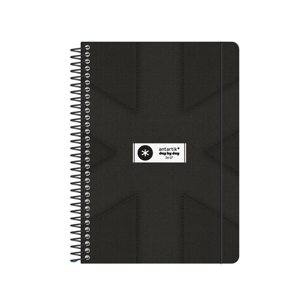 Agenda escolar antartik 26-27 espiral pack and go dia pagina a5+ bilingue 80g papel fsc negro