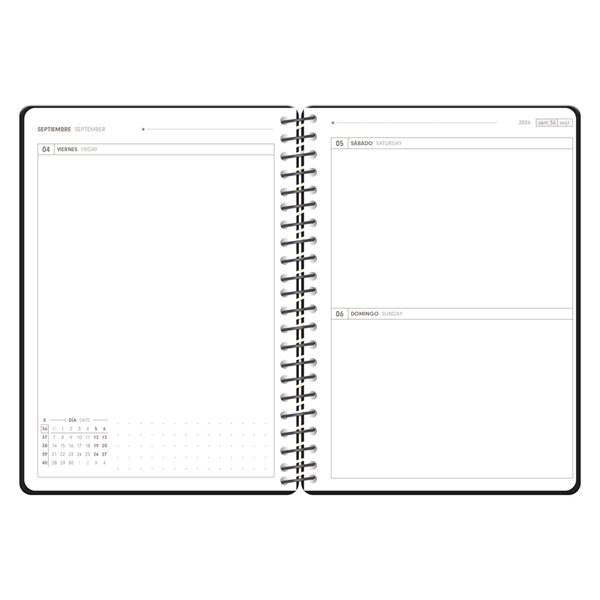 Agenda escolar antartik 26-27 espiral pack and go dia pagina a5+ bilingue 80g papel fsc negro