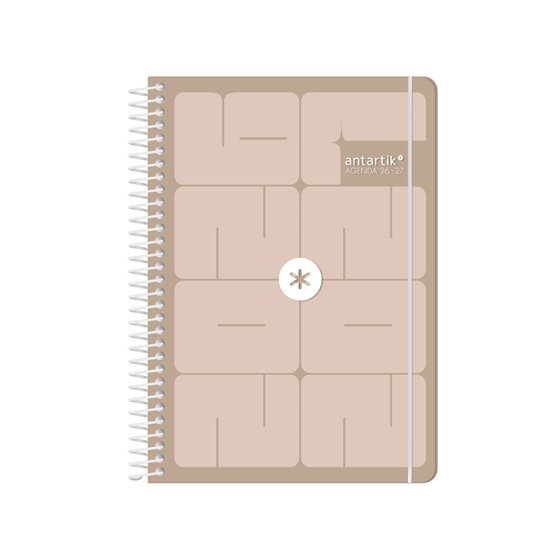 Agenda escolar antartik 26-27 espiral essentials dia pagina a5+ bilingue 80g papel fsc morado