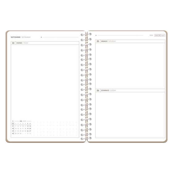 Agenda escolar antartik 26-27 espiral essentials dia pagina a5+ bilingue 80g papel fsc morado
