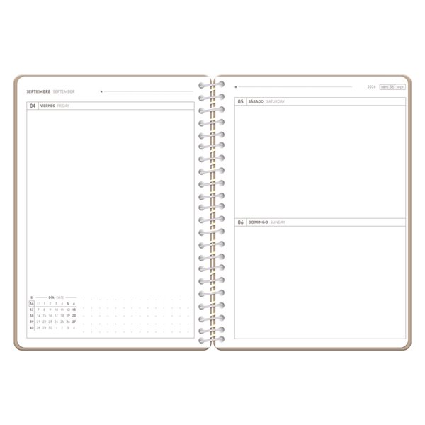 Agenda escolar antartik 26-27 espiral essentials dia pagina a5+ bilingue 80g papel fsc morado