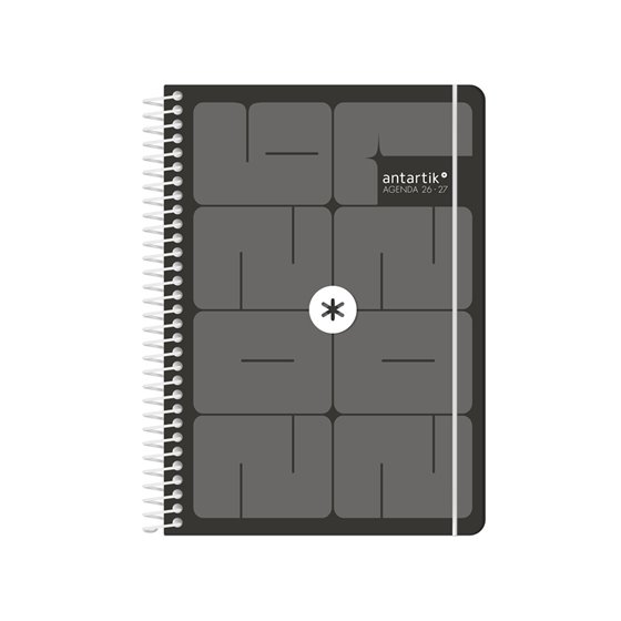 Agenda escolar antartik 26-27 espiral essentials dia pagina a5+ bilingue 80g papel fsc negro