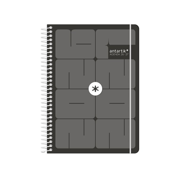 Agenda escolar antartik 26-27 espiral essentials dia pagina a5+ bilingue 80g papel fsc negro