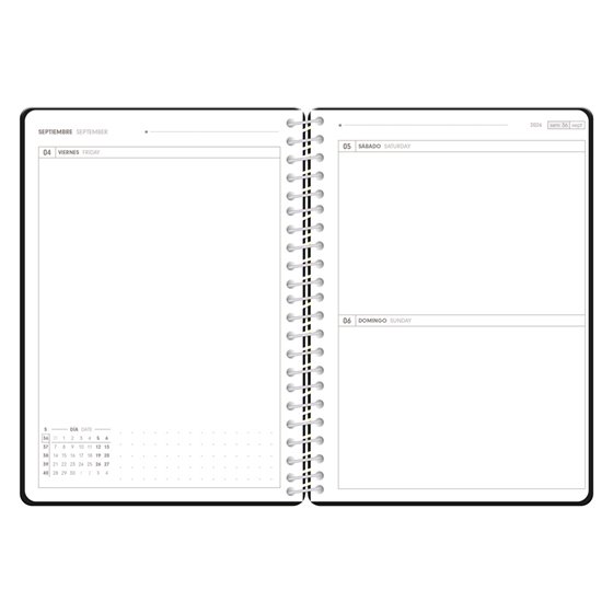 Agenda escolar antartik 26-27 espiral essentials dia pagina a5+ bilingue 80g papel fsc negro