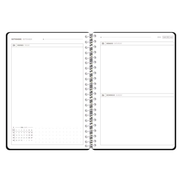 Agenda escolar antartik 26-27 espiral essentials dia pagina a5+ bilingue 80g papel fsc negro