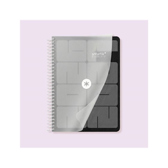 Agenda escolar antartik 26-27 espiral essentials dia pagina a5+ bilingue 80g papel fsc negro