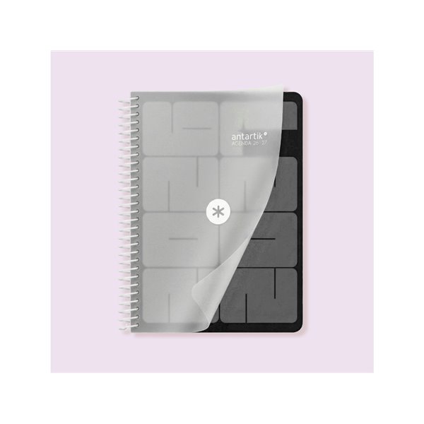 Agenda escolar antartik 26-27 espiral essentials dia pagina a5+ bilingue 80g papel fsc negro