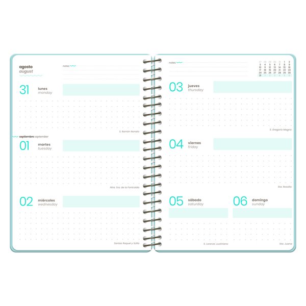 Agenda escolar liderpapel 26-27 espiral fantasy f semana vista a6+ bilingue 80g papel fsc diseño4