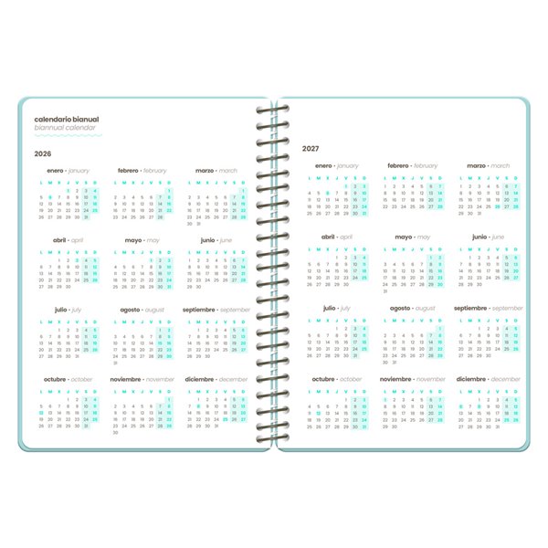 Agenda escolar liderpapel 26-27 espiral fantasy f semana vista a6+ bilingue 80g papel fsc diseño4