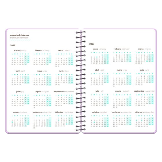 Agenda escolar liderpapel 26-27 espiral oreiental semana vista a6+ bilingue 80g papel fsc sacapuntas