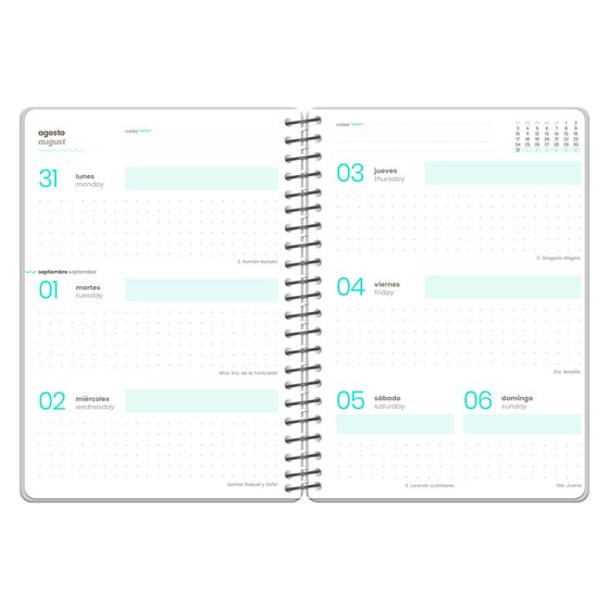 Agenda escolar liderpapel 26-27 espiral oriental semana vista a6+ bilingue 80g papel fsc fideos