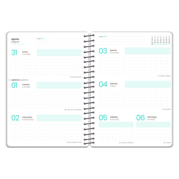 Agenda escolar liderpapel 26-27 espiral oriental semana vista a6+ bilingue 80g papel fsc fideos
